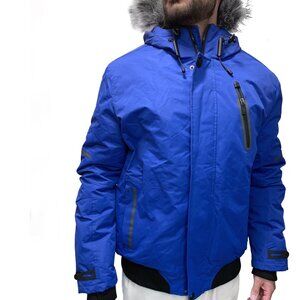 INFINITY Classic Men’s Padded Winter Jacket Royal Blue Faux-Fur Trim NEW w/Tags